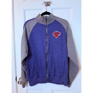 New York Knicks Mens Med 47 Brand Blue Gray Full Zip Track Jacket NBA Logo